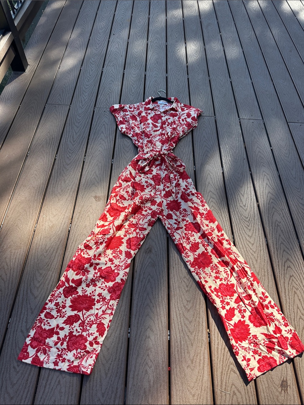 Mango Red & White Floral Wide-Leg Jumpsuit